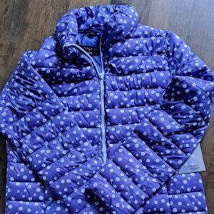 Nuage Sport white polka dot purple fall spring puffy coat children L 14 NWT
